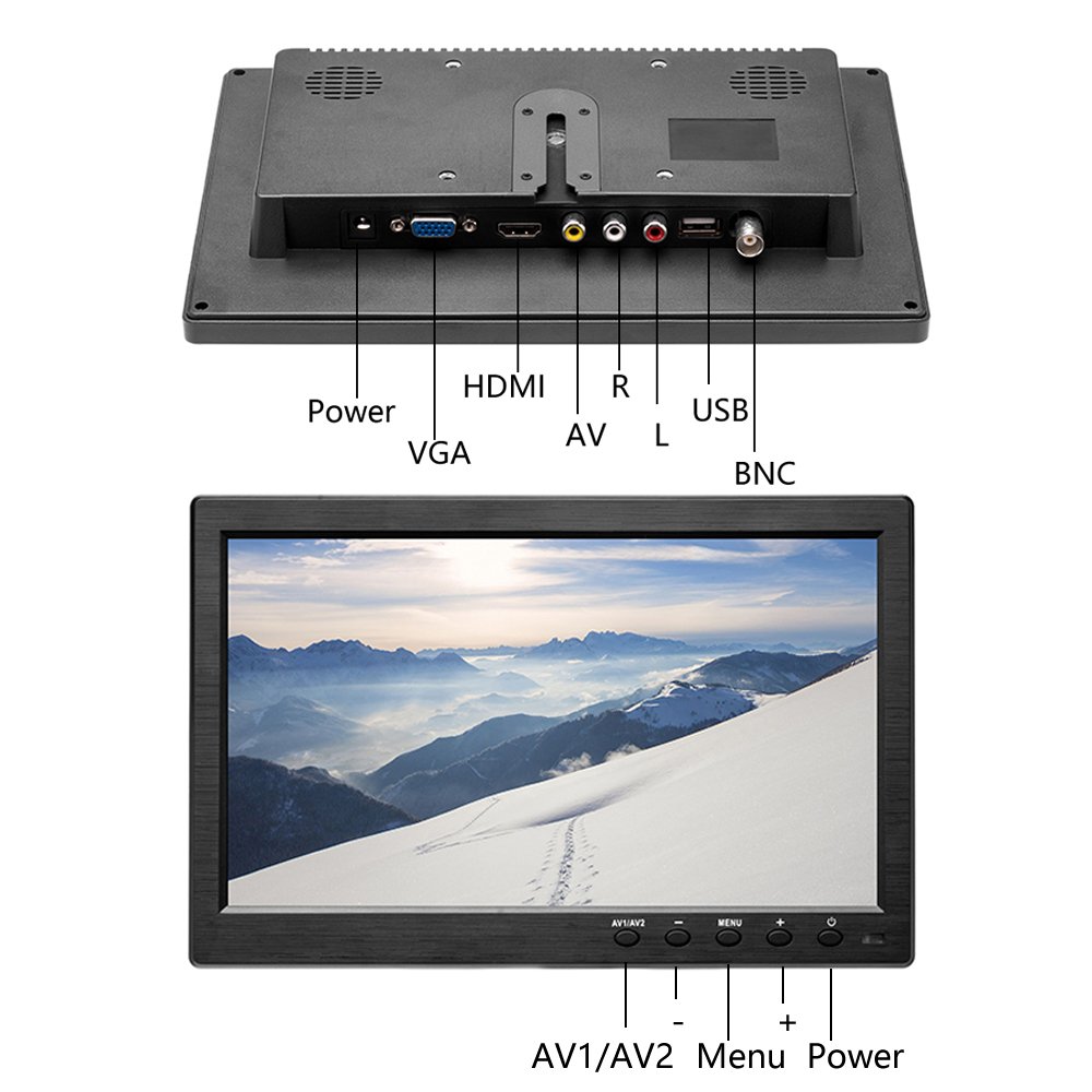 10.1” HD Monitor for Mini TV & Car Video Player & Computer Display TFT LCD Color BNC/AVI/VGA/HDMI 3