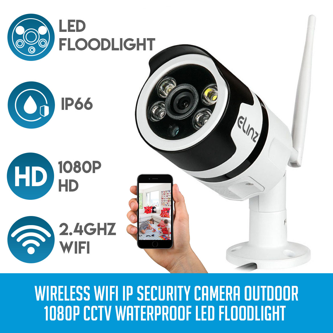 Wireless WiFi IP Security Camera Outdoor 1080P CCTV Waterproof LED Floodlight - wifi ip kamera