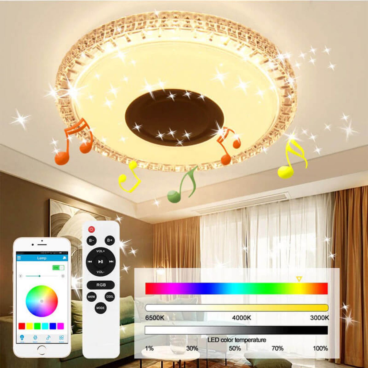 Led RGB Plafonjera Sa Bluetooth Zvučnikom 24/36W - plafonjera sa zvučnikom